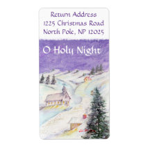 雪に覆われた星空の夜クリスマスの水彩