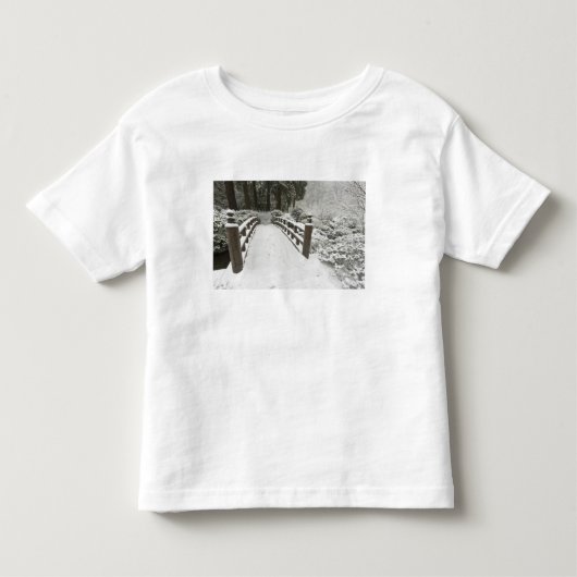 雪に覆われた月橋、日本庭園 トドラーTシャツ (正面)