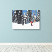 雪に覆われた木々が茂る山のスキーヤー キャンバスプリント (インサイチュ (ウッドフロア))