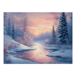 雪に覆われた木々で穏やかな冬の風景 ポスター