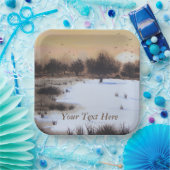 雪に覆われた木々によるクリスマスの雪景色 ペーパープレート (パーティー)