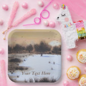 雪に覆われた木々によるクリスマスの雪景色 ペーパープレート (パーティー)