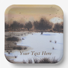 雪に覆われた木々によるクリスマスの雪景色 ペーパープレート