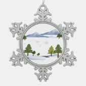 雪に覆われた木々の冬のワンダーランドの風景 スノーフレークピューターオーナメント (正面)