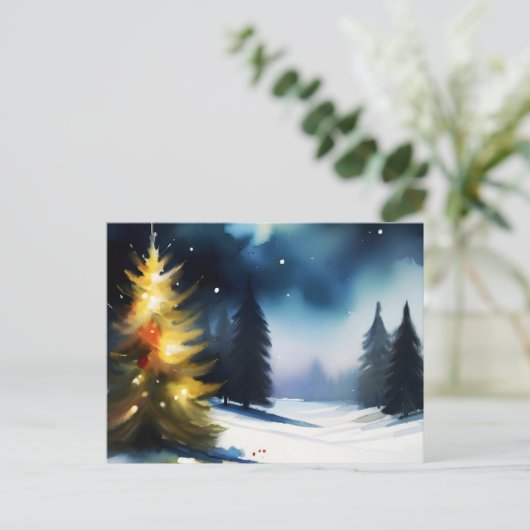 雪に覆われた木々の冬絵を描の風景 ポストカード (スタンド正面)