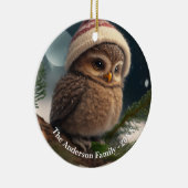 雪に覆われた木の上にかわいい小さなフクロウカスタムル セラミックオーナメント (右)