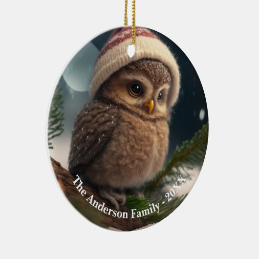 雪に覆われた木の上にかわいい小さなフクロウカスタムル セラミックオーナメント (右)