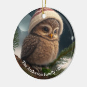 雪に覆われた木の上にかわいい小さなフクロウカスタムル セラミックオーナメント (左)