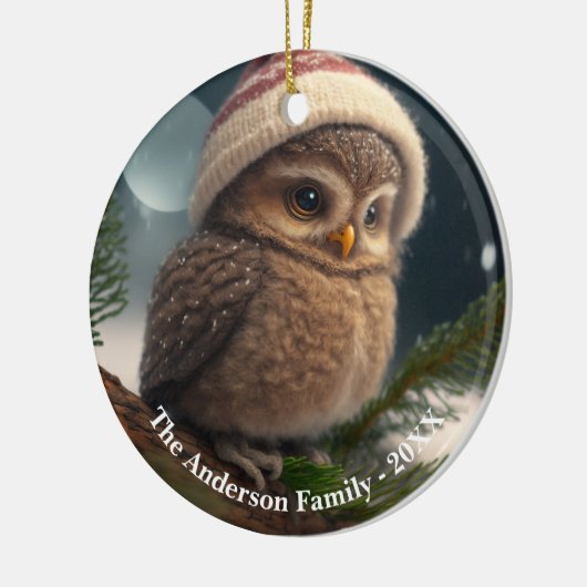 雪に覆われた木の上にかわいい小さなフクロウカスタムル セラミックオーナメント (左)
