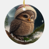 雪に覆われた木の上にかわいい小さなフクロウカスタムル セラミックオーナメント (裏面)