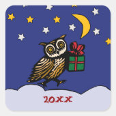 雪に覆われた木の切りフクロウ冬の休日 スクエアシール (正面)