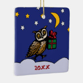 雪に覆われた木の切りフクロウ冬の休日 セラミックオーナメント (右)