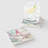 雪に覆われた木の格言のヴィンテージスケッチ ストーンコースター (横)