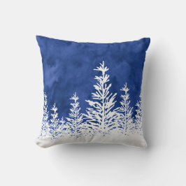 雪に覆われた木の藍色 クッション