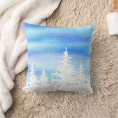 雪に覆われた木ブルーバイオレット水彩洗剤 クッション (ブランケット)