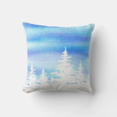 雪に覆われた木ブルーバイオレット水彩洗剤 クッション (正面)