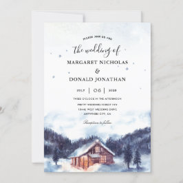 雪に覆われた村の結婚式招待状のコテージ 招待状