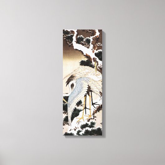 雪に覆われた松に鶴が二羽、広重 キャンバスプリント (正面)