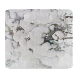 雪に覆われた松のサプリング(Pekka Halonen) カッティングボード