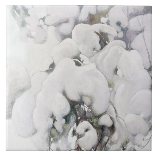 雪に覆われた松のサプリング(Pekka Halonen) タイル (正面)