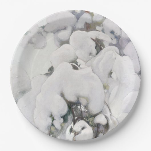 雪に覆われた松のサプリング(Pekka Halonen) ペーパープレート (正面)