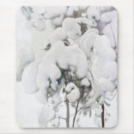 雪に覆われた松のサプリング(Pekka Halonen) マウスパッド