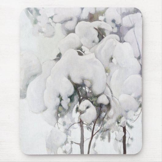 雪に覆われた松のサプリング(Pekka Halonen) マウスパッド (正面)