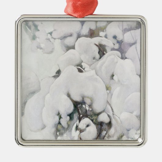 雪に覆われた松のサプリング(Pekka Halonen) メタルオーナメント (正面)