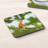 雪に覆われた松の抽象芸術印象派 コースター (左側)