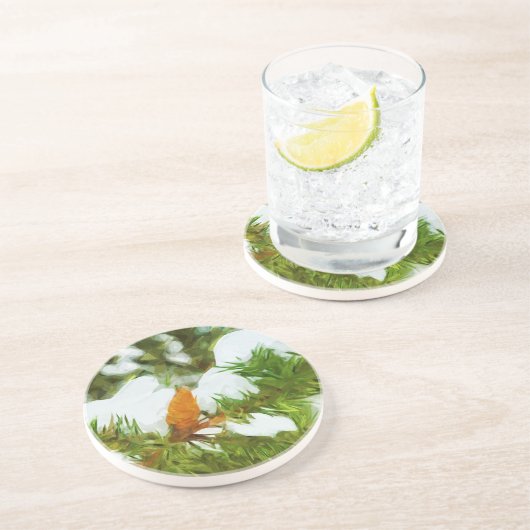 雪に覆われた松の抽象芸術印象派 コースター (側面)