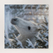 雪に覆われた松の木と白馬 ジグソーパズル (横)