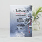 雪に覆われた松の木クリスマスパーティー 招待状 (スタンド正面)