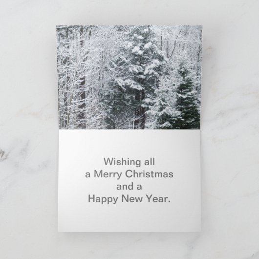 雪に覆われた松の木ホリデーカード シーズンカード (内部)