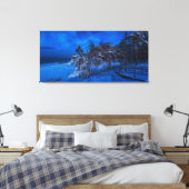雪に覆われた松模様の夜景 キャンバスプリント (インサイチュ (寝室))