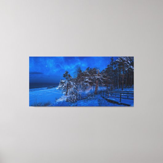 雪に覆われた松模様の夜景 キャンバスプリント (正面)