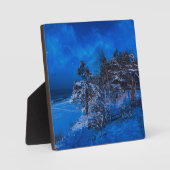 雪に覆われた松模様の夜景 フォトプラーク (正面)