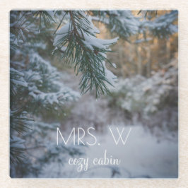 雪に覆われた松 ガラスコースター