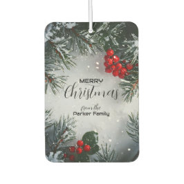 雪に覆われた松、ホリーベリー、写真なし カーエアーフレッシュナー