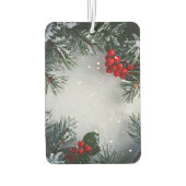 雪に覆われた松、ホリーベリー、写真なし カーエアーフレッシュナー (裏面)