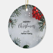 雪に覆われた松、ホリーベリー、写真なし セラミックオーナメント (左)