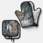 雪に覆われた松 鍋つかみ&鍋敷きセット (正面/裏面)