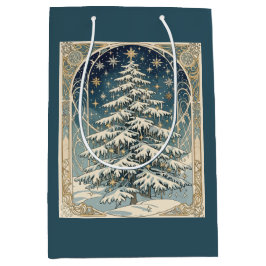 雪に覆われた枝のクリスマスのユールツリー ミディアムペーパーバッグ