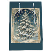 雪に覆われた枝のクリスマスのユールツリー ミディアムペーパーバッグ (裏面)