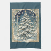 雪に覆われた枝のクリスマス・ユールツリー キッチンタオル (縦)