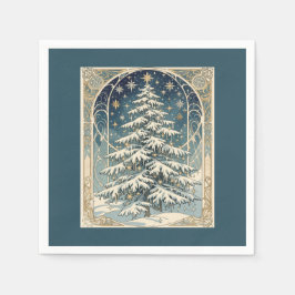 雪に覆われた枝のクリスマス・ユールツリー スタンダードカクテルナプキン
