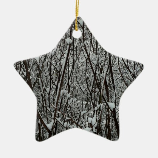 雪に覆われた枝冬の抽象芸術 セラミックオーナメント (正面)