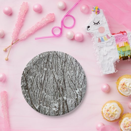 雪に覆われた枝冬の抽象芸術 ペーパープレート (パーティー)