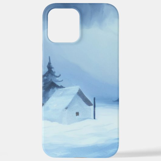 雪に覆われた森で冬のキャンプをする iPhoneケース (裏面)