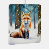 雪に覆われた森のかわいいキツネ セラミックオーナメント (右)