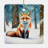 雪に覆われた森のかわいいキツネ セラミックオーナメント (裏面)